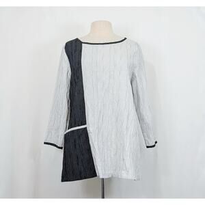 Yushi Tunic Top Black White Grid Print Pocket Women's Size M